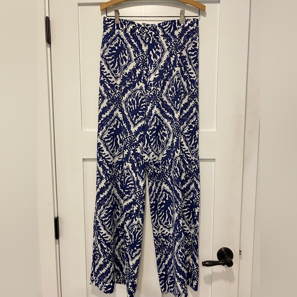 LILLY PULITZER White Navy Blue Wide Leg Pants
